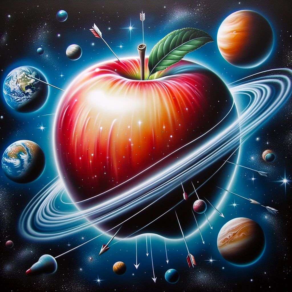 the discovery of gravity, airbrush painting